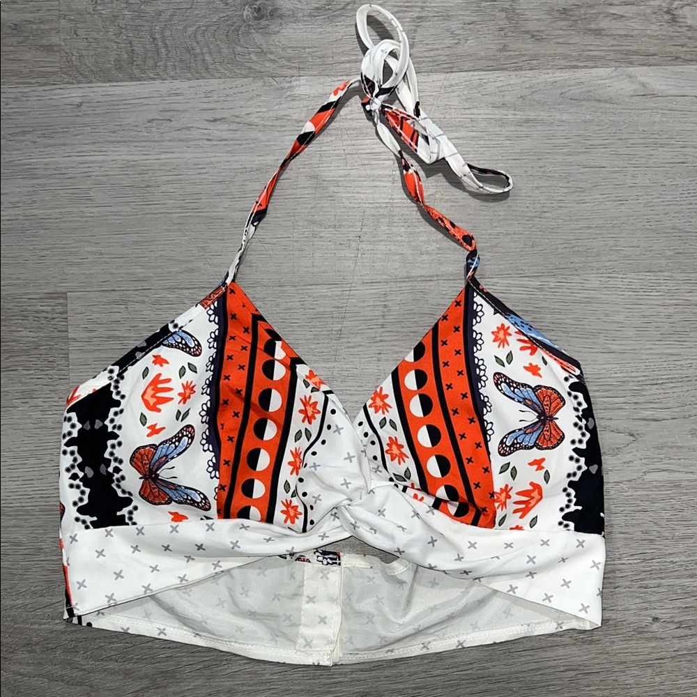 Vibrant Butterfly Print Crop Top 2 piece Set